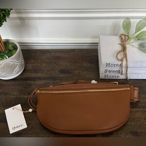 Quince Cognac Leather Belt Bag with Gold Zip